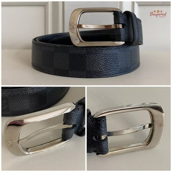 Authentic Louis Vuitton Canvas Leather Damier Graphite Ellipse Buckle Belt 90/36 - Picture 2 of 14